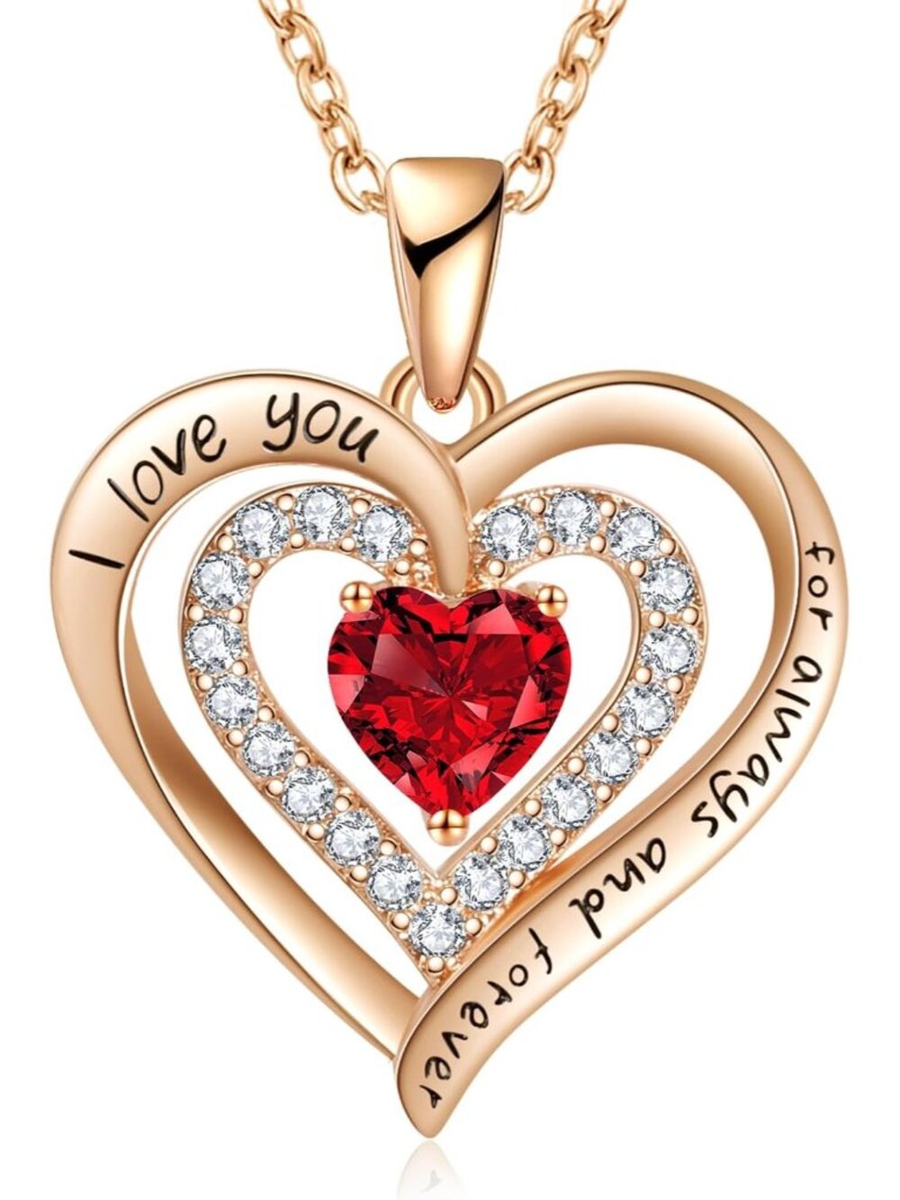 Women's Rose Gold Red Birthday Gift Wife Christmas Anniversary Jewelry Necklace